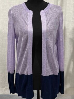 Liz Claiborne Lavender and Navy Open-Front Cardigan